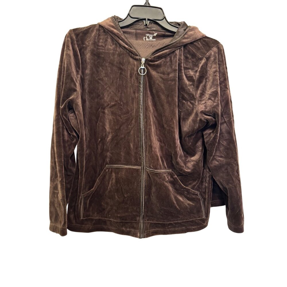 Brown Jones New York Sport Velvet Zip Hoodie Soft Lightweight 2X